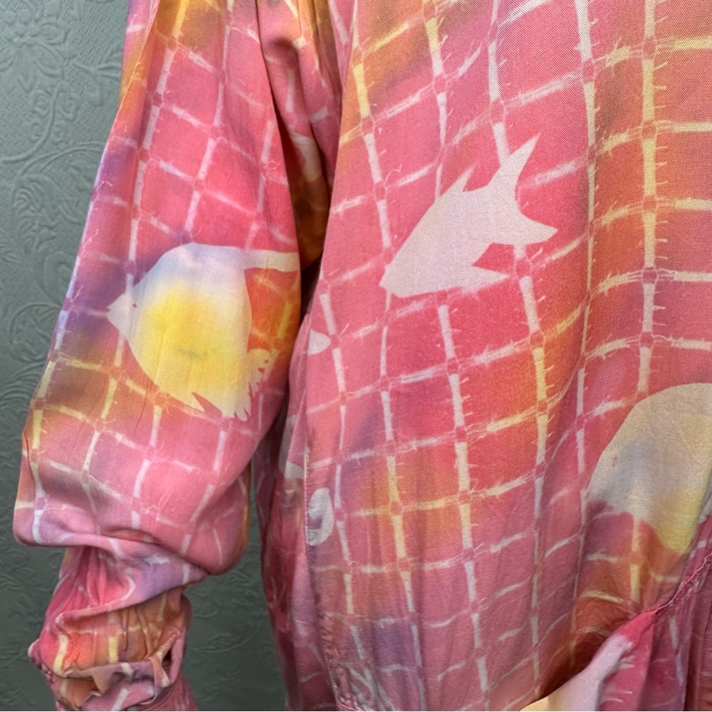 Paul M Ropp 70s VTG Oversized Batik Button Down Fish Tunic - Picture 9 of 15